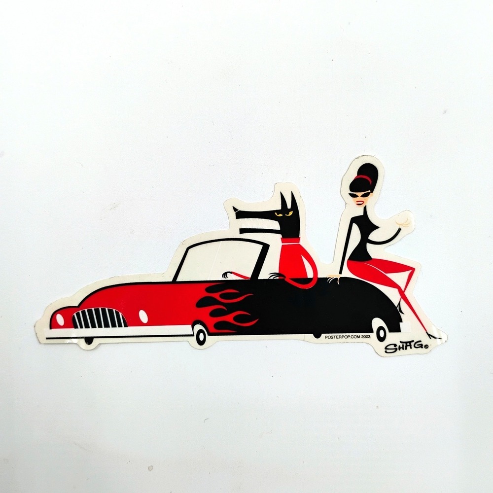 POSTERPOP Shag Josh Agle Driving Wolf Lady Sticker 2003 Vintage Y2K Decal Art